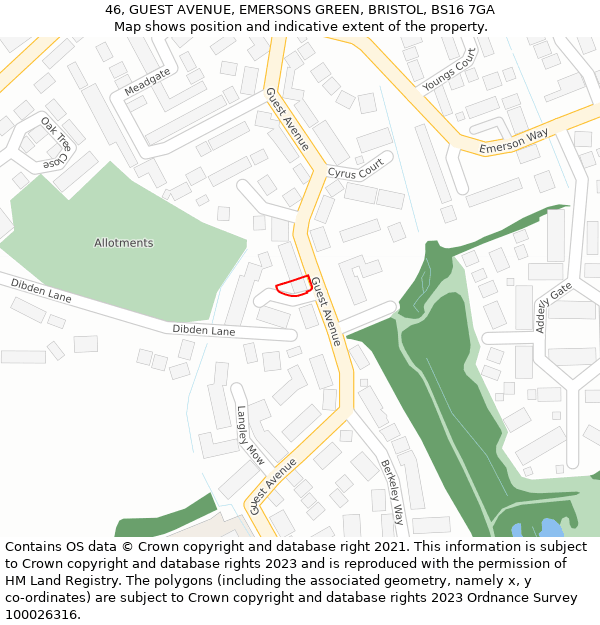 46, GUEST AVENUE, EMERSONS GREEN, BRISTOL, BS16 7GA: Location map and indicative extent of plot