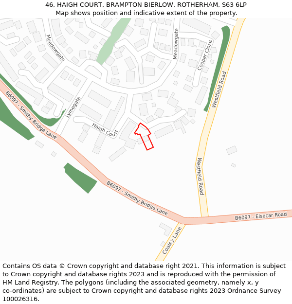 46, HAIGH COURT, BRAMPTON BIERLOW, ROTHERHAM, S63 6LP: Location map and indicative extent of plot