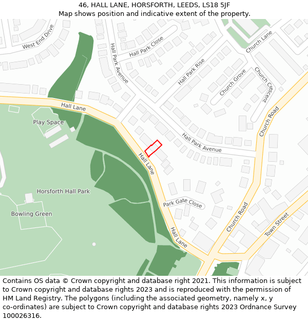 46, HALL LANE, HORSFORTH, LEEDS, LS18 5JF: Location map and indicative extent of plot