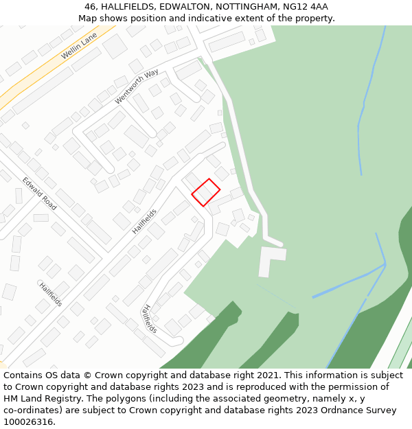 46, HALLFIELDS, EDWALTON, NOTTINGHAM, NG12 4AA: Location map and indicative extent of plot