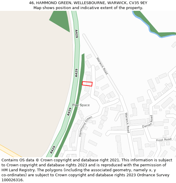 46, HAMMOND GREEN, WELLESBOURNE, WARWICK, CV35 9EY: Location map and indicative extent of plot