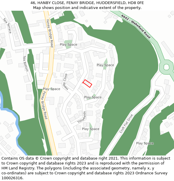 46, HANBY CLOSE, FENAY BRIDGE, HUDDERSFIELD, HD8 0FE: Location map and indicative extent of plot
