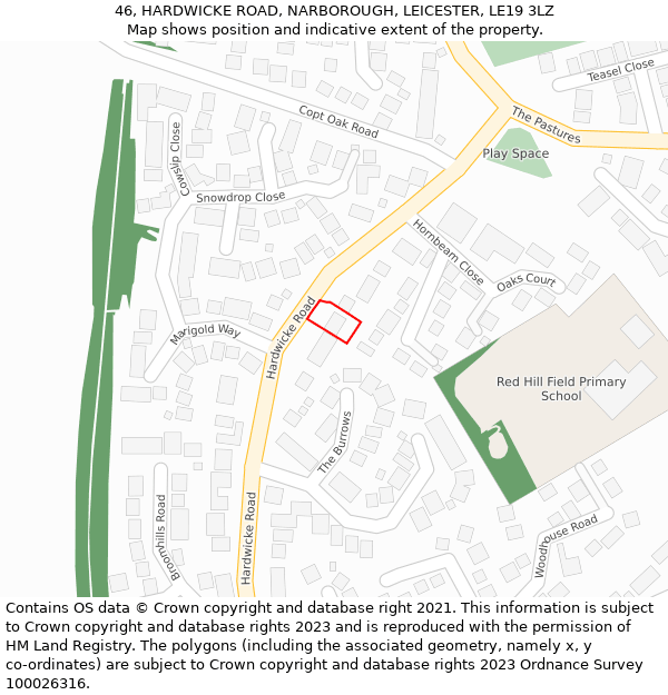46, HARDWICKE ROAD, NARBOROUGH, LEICESTER, LE19 3LZ: Location map and indicative extent of plot