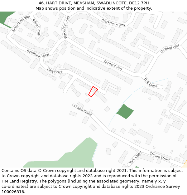 46, HART DRIVE, MEASHAM, SWADLINCOTE, DE12 7PH: Location map and indicative extent of plot