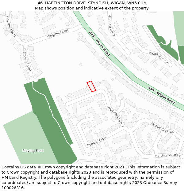 46, HARTINGTON DRIVE, STANDISH, WIGAN, WN6 0UA: Location map and indicative extent of plot