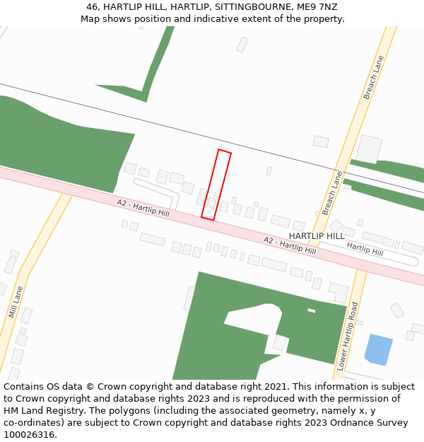 46, HARTLIP HILL, HARTLIP, SITTINGBOURNE, ME9 7NZ: Location map and indicative extent of plot