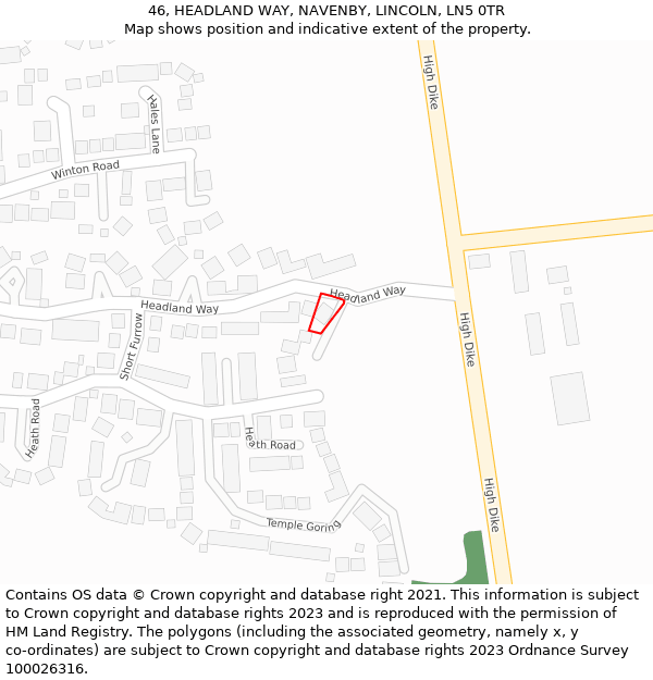 46, HEADLAND WAY, NAVENBY, LINCOLN, LN5 0TR: Location map and indicative extent of plot