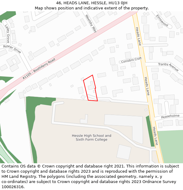 46, HEADS LANE, HESSLE, HU13 0JH: Location map and indicative extent of plot