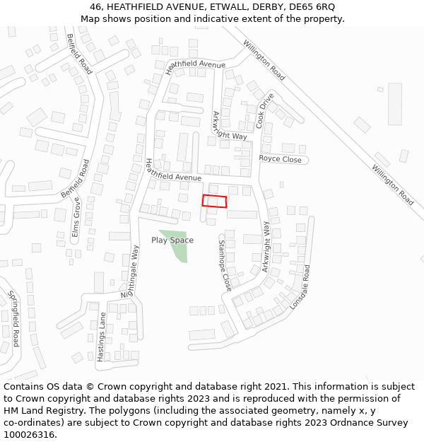 46, HEATHFIELD AVENUE, ETWALL, DERBY, DE65 6RQ: Location map and indicative extent of plot