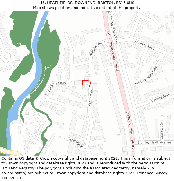 46, HEATHFIELDS, DOWNEND, BRISTOL, BS16 6HS: Location map and indicative extent of plot