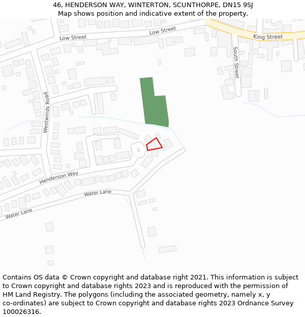 46, HENDERSON WAY, WINTERTON, SCUNTHORPE, DN15 9SJ: Location map and indicative extent of plot