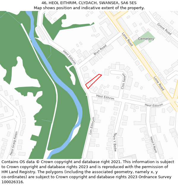 46, HEOL EITHRIM, CLYDACH, SWANSEA, SA6 5ES: Location map and indicative extent of plot