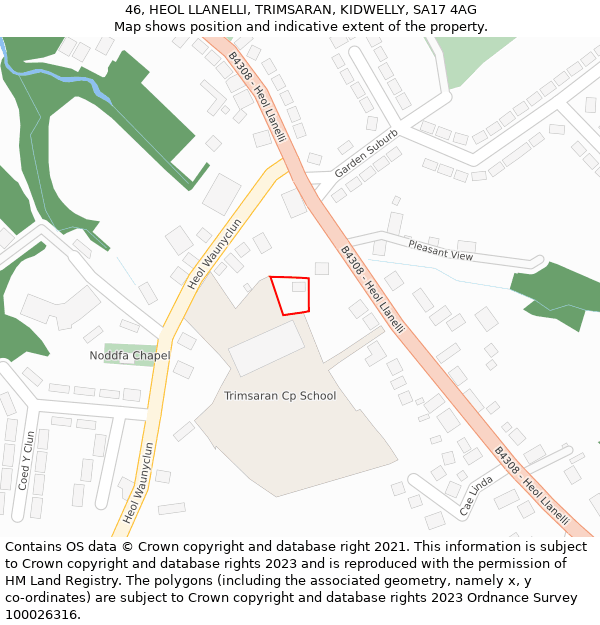 46, HEOL LLANELLI, TRIMSARAN, KIDWELLY, SA17 4AG: Location map and indicative extent of plot