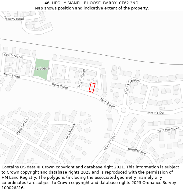 46, HEOL Y SIANEL, RHOOSE, BARRY, CF62 3ND: Location map and indicative extent of plot