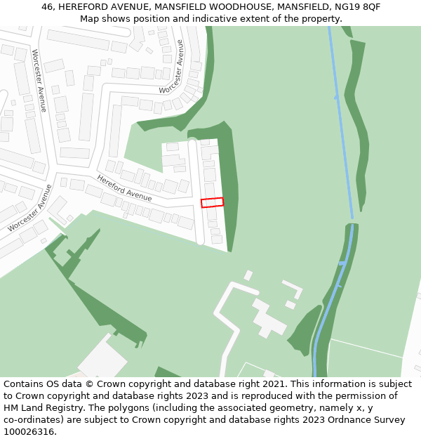 46, HEREFORD AVENUE, MANSFIELD WOODHOUSE, MANSFIELD, NG19 8QF: Location map and indicative extent of plot