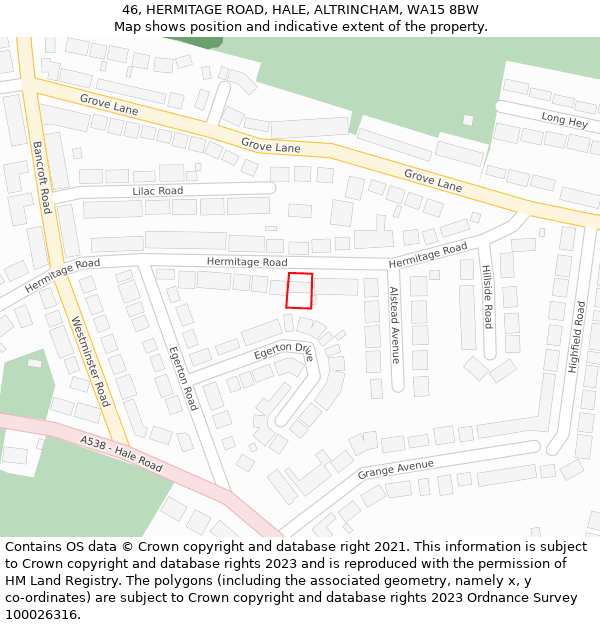 46, HERMITAGE ROAD, HALE, ALTRINCHAM, WA15 8BW: Location map and indicative extent of plot