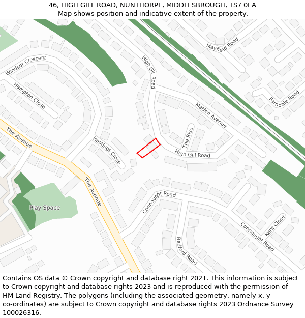 46, HIGH GILL ROAD, NUNTHORPE, MIDDLESBROUGH, TS7 0EA: Location map and indicative extent of plot