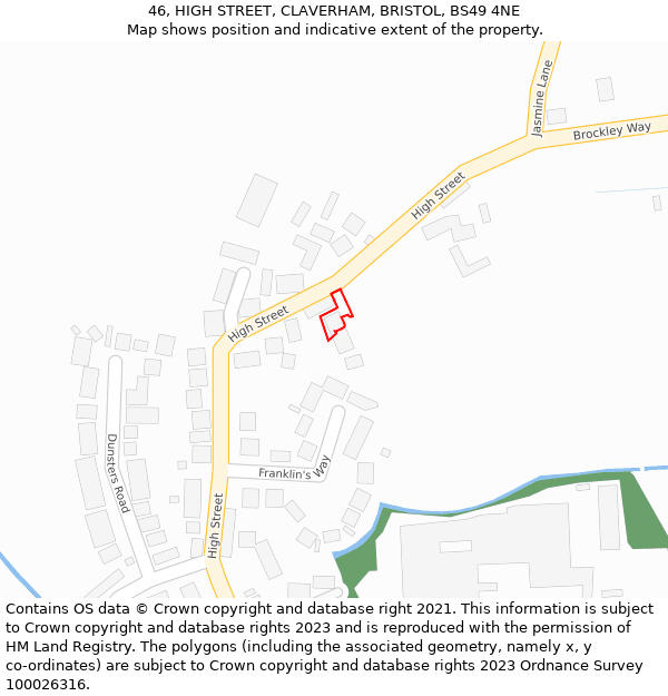 46, HIGH STREET, CLAVERHAM, BRISTOL, BS49 4NE: Location map and indicative extent of plot