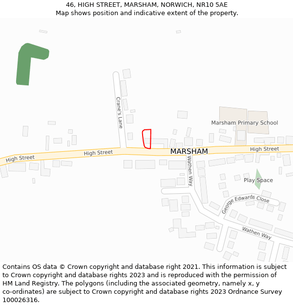 46, HIGH STREET, MARSHAM, NORWICH, NR10 5AE: Location map and indicative extent of plot