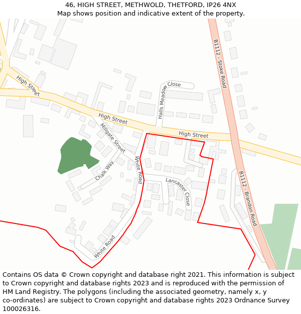 46, HIGH STREET, METHWOLD, THETFORD, IP26 4NX: Location map and indicative extent of plot