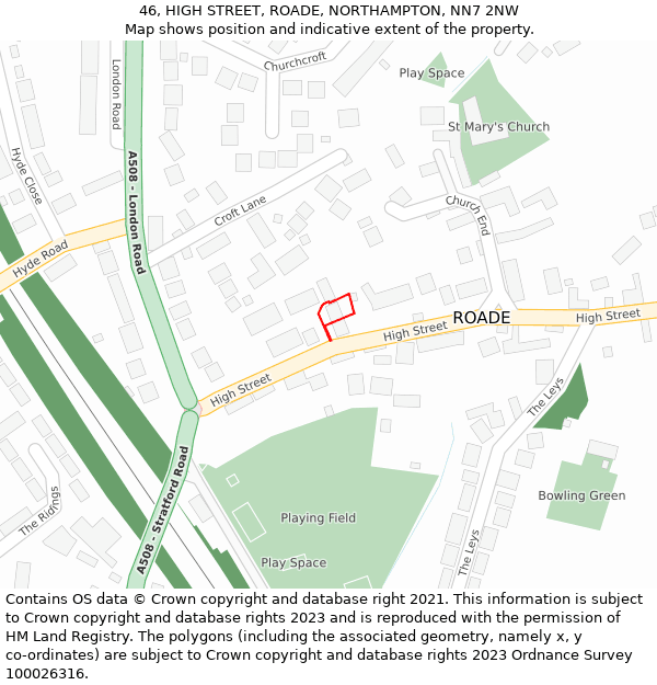 46, HIGH STREET, ROADE, NORTHAMPTON, NN7 2NW: Location map and indicative extent of plot