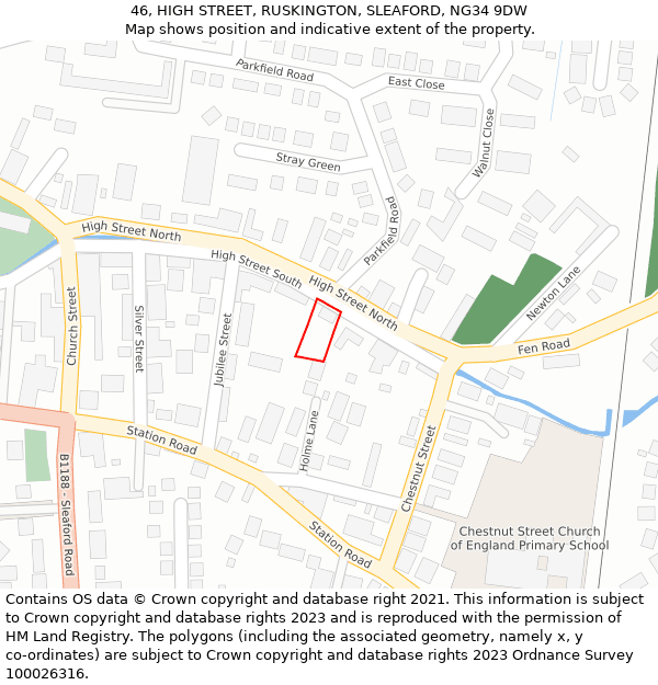 46, HIGH STREET, RUSKINGTON, SLEAFORD, NG34 9DW: Location map and indicative extent of plot