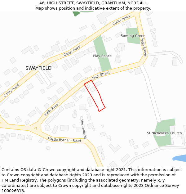 46, HIGH STREET, SWAYFIELD, GRANTHAM, NG33 4LL: Location map and indicative extent of plot