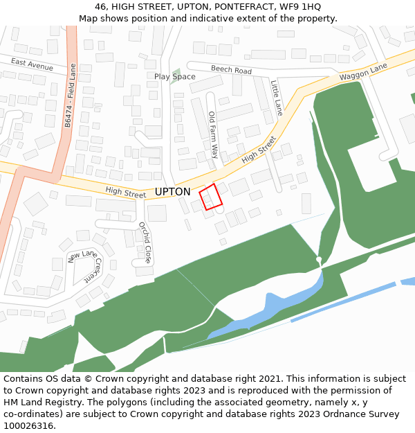 46, HIGH STREET, UPTON, PONTEFRACT, WF9 1HQ: Location map and indicative extent of plot