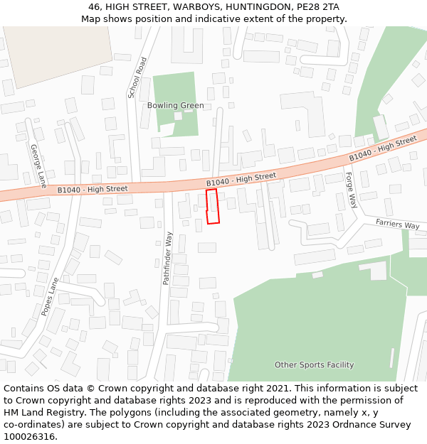 46, HIGH STREET, WARBOYS, HUNTINGDON, PE28 2TA: Location map and indicative extent of plot