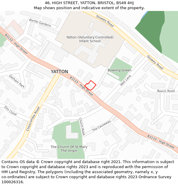46, HIGH STREET, YATTON, BRISTOL, BS49 4HJ: Location map and indicative extent of plot