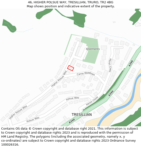 46, HIGHER POLSUE WAY, TRESILLIAN, TRURO, TR2 4BG: Location map and indicative extent of plot