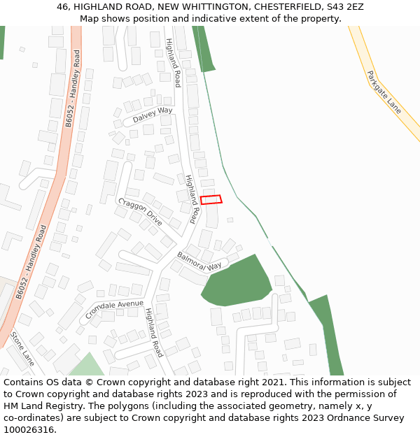 46, HIGHLAND ROAD, NEW WHITTINGTON, CHESTERFIELD, S43 2EZ: Location map and indicative extent of plot