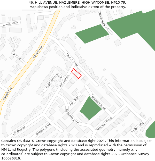 46, HILL AVENUE, HAZLEMERE, HIGH WYCOMBE, HP15 7JU: Location map and indicative extent of plot