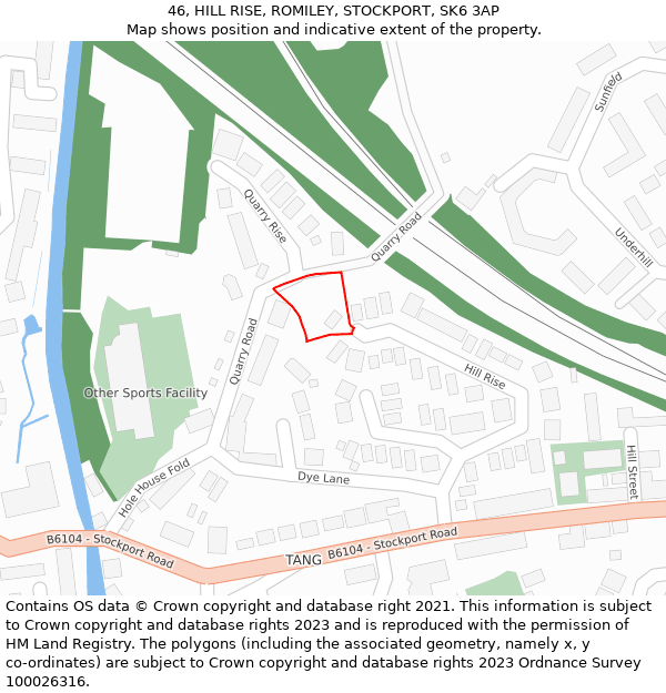 46, HILL RISE, ROMILEY, STOCKPORT, SK6 3AP: Location map and indicative extent of plot