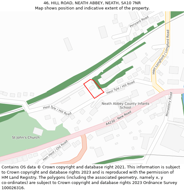 46, HILL ROAD, NEATH ABBEY, NEATH, SA10 7NR: Location map and indicative extent of plot