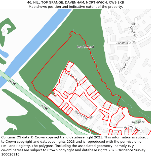 46, HILL TOP GRANGE, DAVENHAM, NORTHWICH, CW9 8XB: Location map and indicative extent of plot