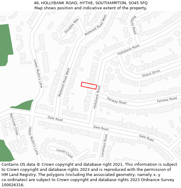 46, HOLLYBANK ROAD, HYTHE, SOUTHAMPTON, SO45 5FQ: Location map and indicative extent of plot