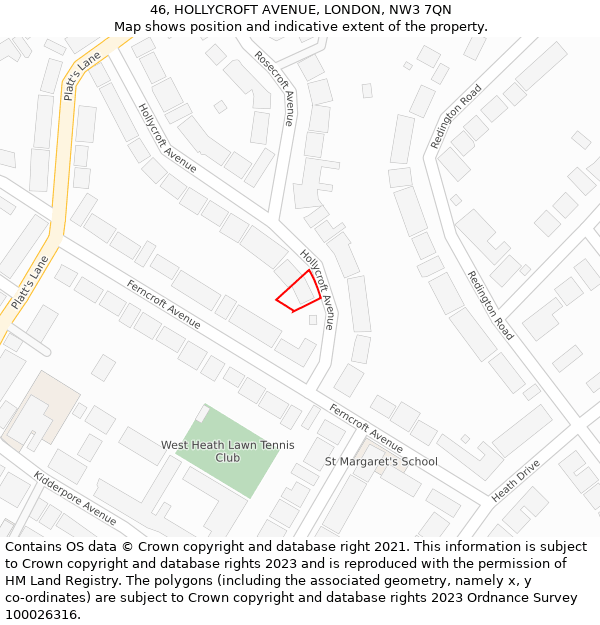 46, HOLLYCROFT AVENUE, LONDON, NW3 7QN: Location map and indicative extent of plot