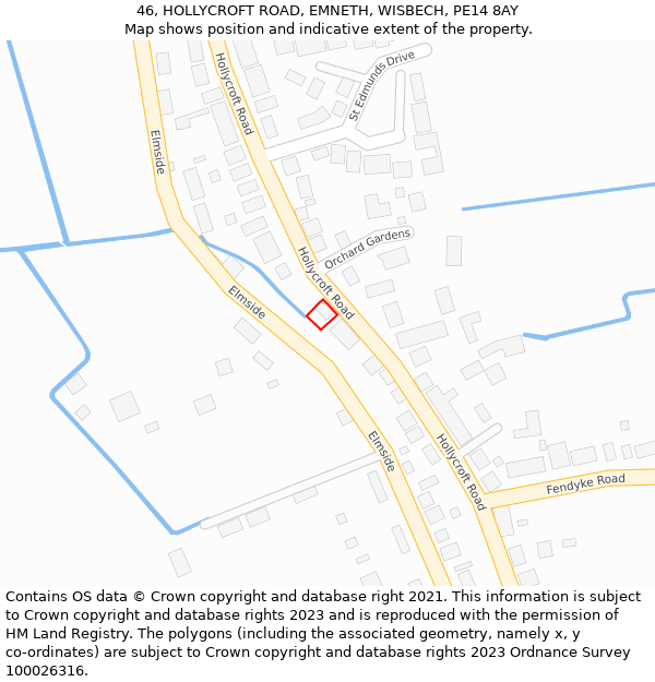 46, HOLLYCROFT ROAD, EMNETH, WISBECH, PE14 8AY: Location map and indicative extent of plot