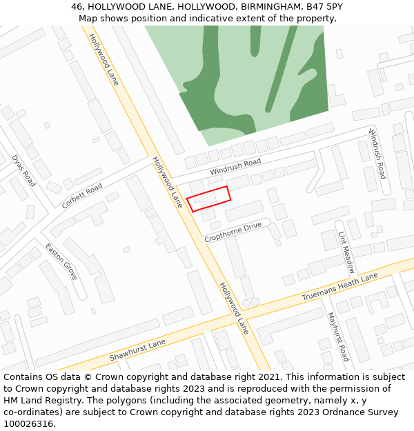 46, HOLLYWOOD LANE, HOLLYWOOD, BIRMINGHAM, B47 5PY: Location map and indicative extent of plot