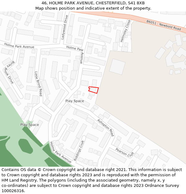 46, HOLME PARK AVENUE, CHESTERFIELD, S41 8XB: Location map and indicative extent of plot