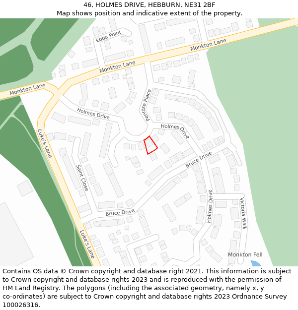 46, HOLMES DRIVE, HEBBURN, NE31 2BF: Location map and indicative extent of plot