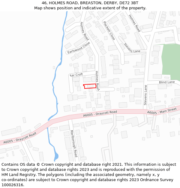 46, HOLMES ROAD, BREASTON, DERBY, DE72 3BT: Location map and indicative extent of plot