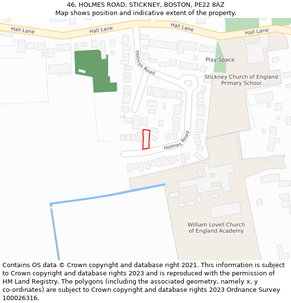 46, HOLMES ROAD, STICKNEY, BOSTON, PE22 8AZ: Location map and indicative extent of plot