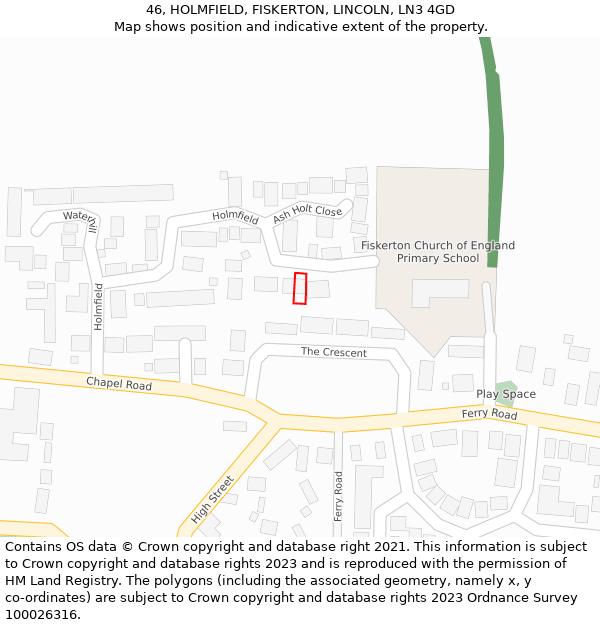 46, HOLMFIELD, FISKERTON, LINCOLN, LN3 4GD: Location map and indicative extent of plot