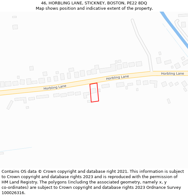 46, HORBLING LANE, STICKNEY, BOSTON, PE22 8DQ: Location map and indicative extent of plot