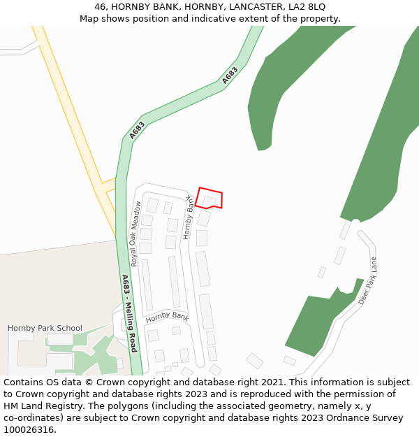46, HORNBY BANK, HORNBY, LANCASTER, LA2 8LQ: Location map and indicative extent of plot