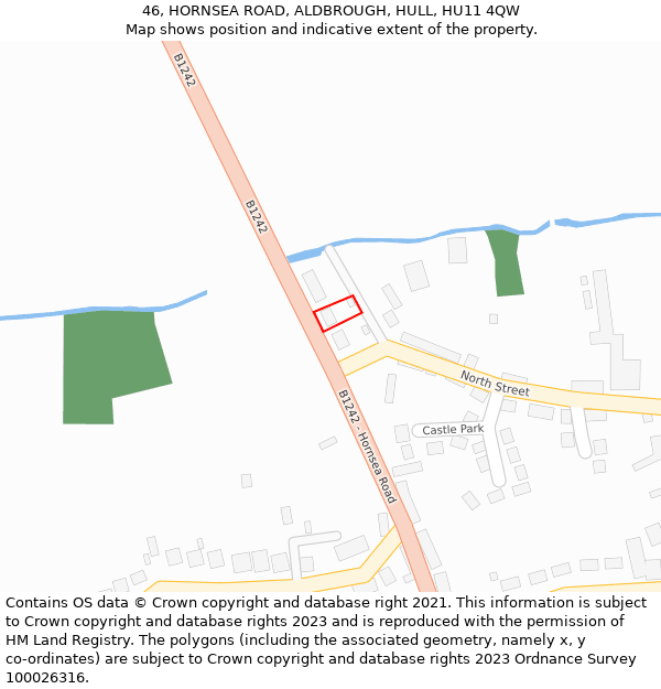46, HORNSEA ROAD, ALDBROUGH, HULL, HU11 4QW: Location map and indicative extent of plot