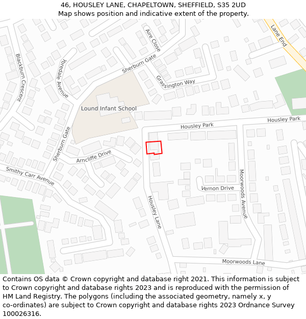 46, HOUSLEY LANE, CHAPELTOWN, SHEFFIELD, S35 2UD: Location map and indicative extent of plot