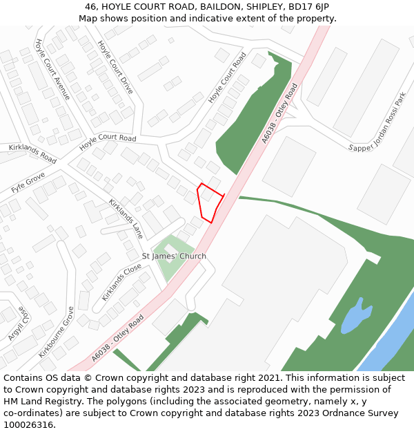 46, HOYLE COURT ROAD, BAILDON, SHIPLEY, BD17 6JP: Location map and indicative extent of plot